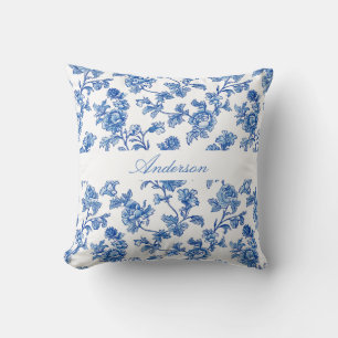 Coussin Chinoiserie bleu et blanc Nom personnalisé