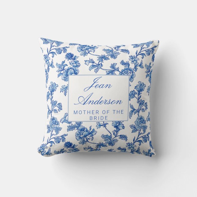 Coussin Chinoiserie Bleue et Blanche Mère de la Mariée (Recto)