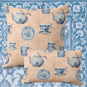 Coussin Chinoiserie Bleue et Blanche Vintage sur Damas Pêc