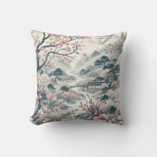 Coussin Chinoiserie Cherry Blossom Garden Motif de pagode