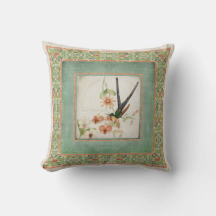 Coussin Chinoiserie Colibris Vintages n Fleurs rayées