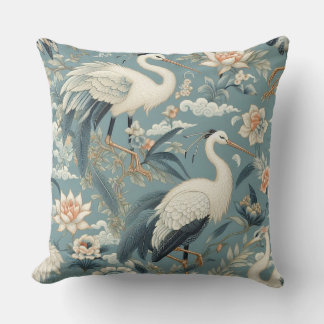 Coussin Chinoiserie Crane Blue and White