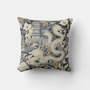 Coussin Chinoiserie Dragon et Pagode