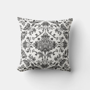 Coussin Chinoiserie Florale Aquarelle Noir & Blanc