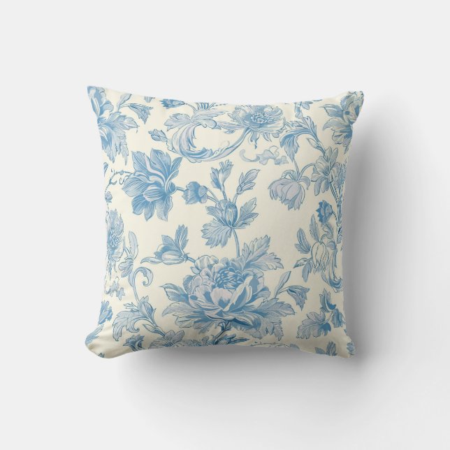 Coussin Chinoiserie Florale Bleu Clair (Recto)