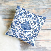 Chinoiserie florale bleue aquarelle blanche