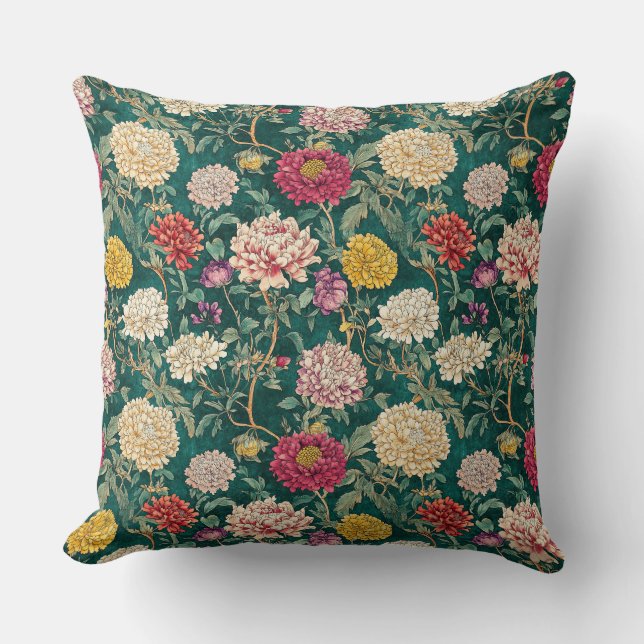 Coussin Chinoiserie Florale Verte Vintage (Recto)
