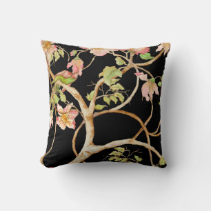 Coussin Chinoiserie moderne Floral Blush Black Bird Tree