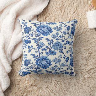 Coussin Chinoiserie Motif Floral Serene Blue Flowers