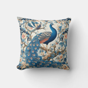 Coussin Chinoiserie Peacock bleu et blanc