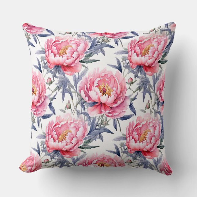 Coussin Chinoiserie Peony Rose Et Blanc (Recto)