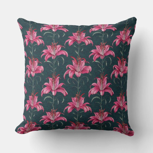 Coussin Chinoiserie Pink Lily Motif Pattern (Recto)