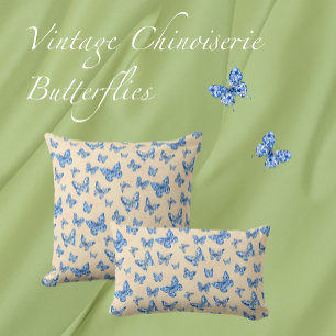 Coussin Chinoiserie Rétro Papillons bleus Blush Ivor