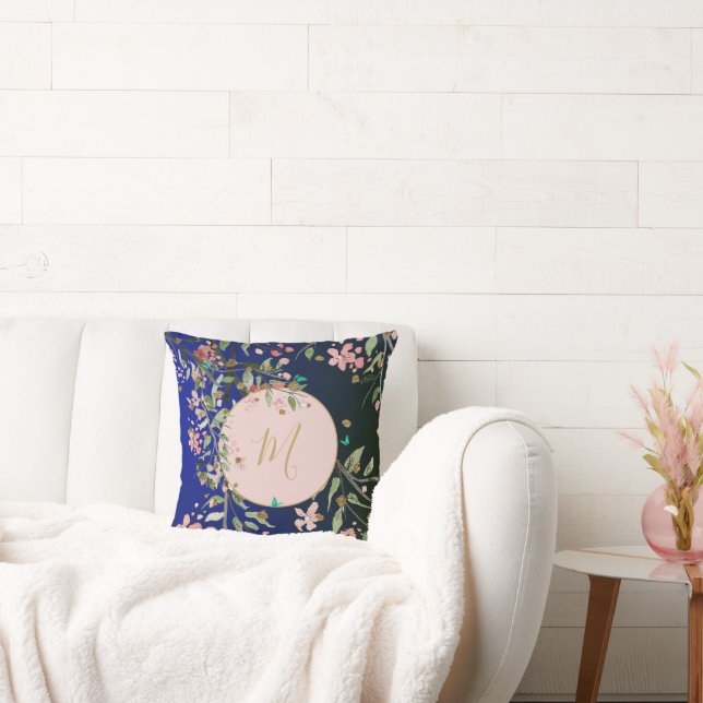 Coussin Chinoiserie rose or élégant de la marine florale (Canapé)