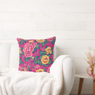 Coussin Chinoiserie rose vintage Grande florale