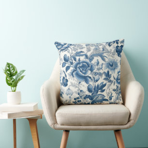 Coussin Chinoiserie Toile Bleu et Blancs pivoines Floral