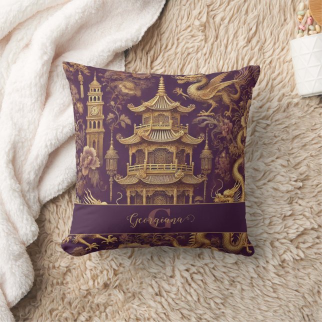Coussin Chinoiserie Victorienne Personalisée Purple & Gold (Couverture)