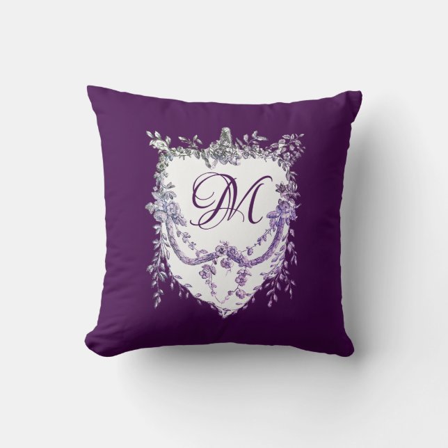 Coussin Chinoiserie vintage monogramme violet (Recto)