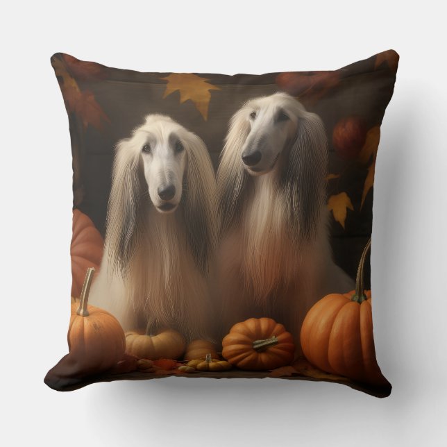 Coussin chiot Afghan Hound Automne Délice Citrouille (Recto)