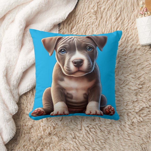 Coussin Chiot avec yeux bleus assis et regardant Innocent (Couverture)