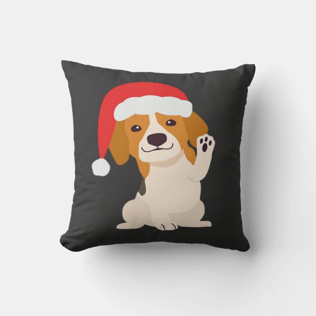 Coussin Chiot Beagle avec le chapeau du Père Noël pour les (Recto)