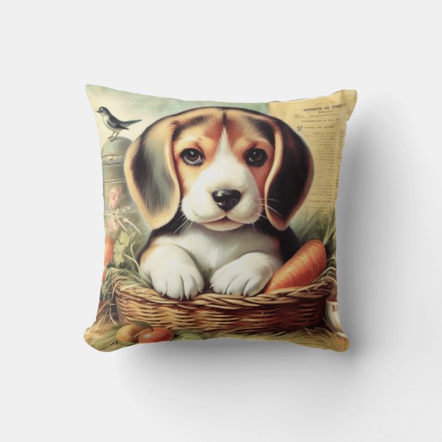 Coussin Chiot Beagle vintage (Recto)