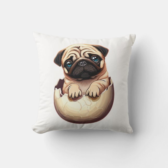 Coussin Chiot Carlin dans un Oeuf - Création de Chien Mign (Recto)