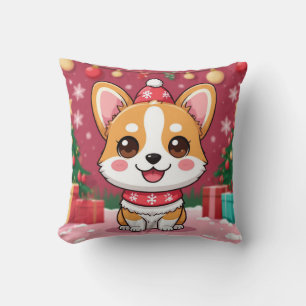 Coussin Chiot Corgi Mignon Avec Cadeaux de Noël