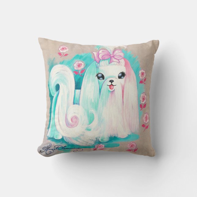 Coussin Chiot de chien maltais mignon (Recto)