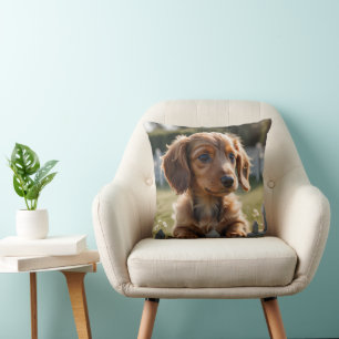 Coussin Chiot de Dachshund attendant à la clôture