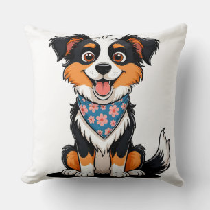 Coussin Chiot de dessin animé adorable avec bandana floral
