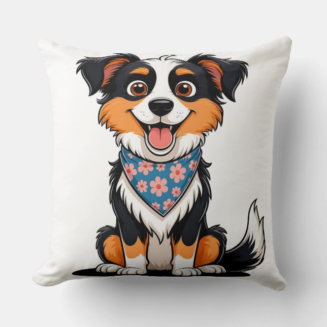 Coussin Chiot de Dessin Animé Adorable Avec Foulard Floral (Recto)