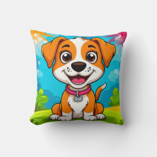 Coussin Chiot de dessin animé avec une expression joyeuse