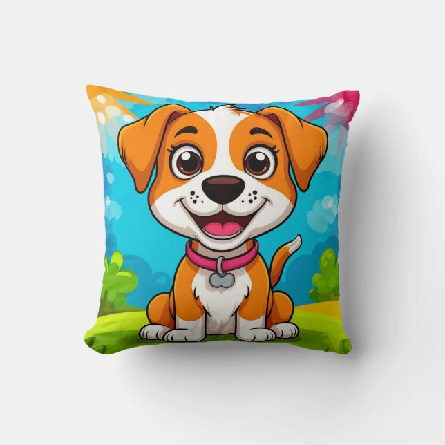 Coussin Chiot de dessin animé avec une expression joyeuse (Recto)
