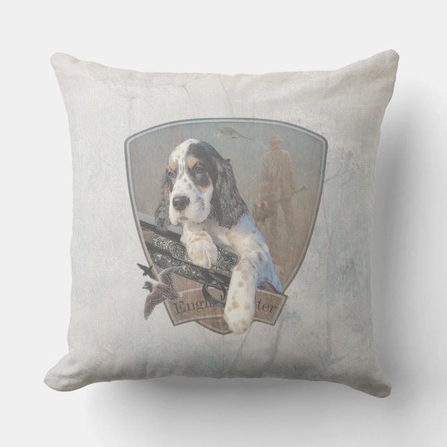 Coussin Chiot de Setter anglais avec fusil de chasse class (Recto)