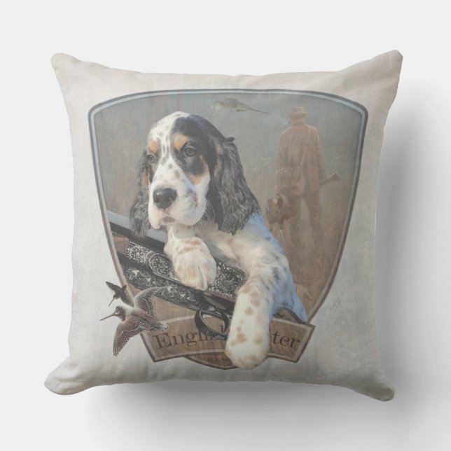 Coussin Chiot de Setter anglais avec fusil de chasse class (Recto)