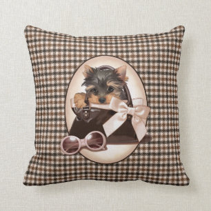 Coussin Chiot de Yorkie de pied-de-poule