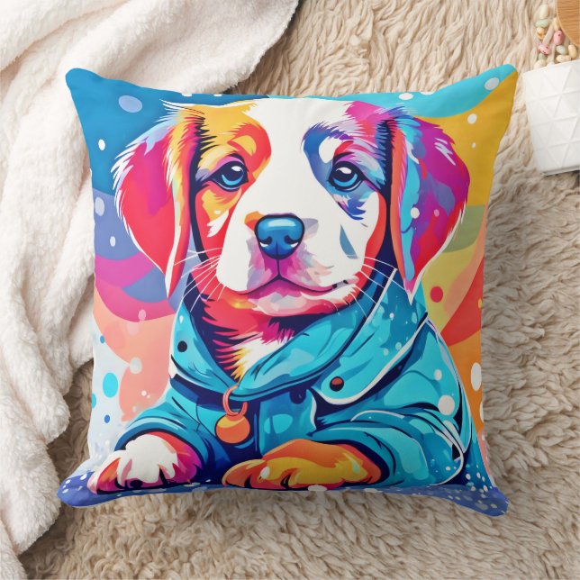 Coussin Chiot en design de manteau bleu (Couverture)