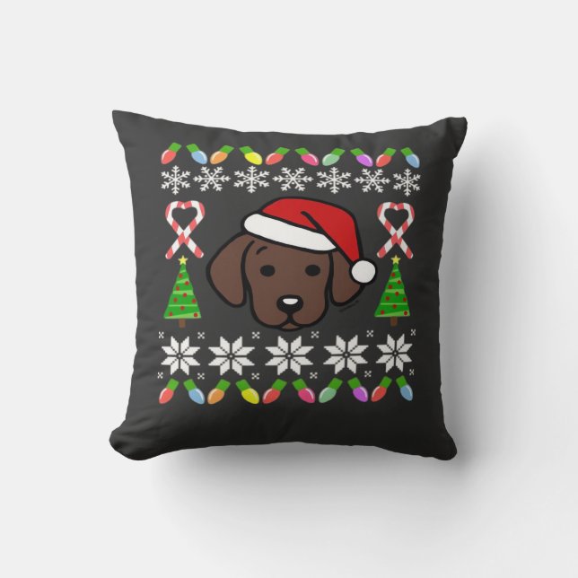 Coussin Chiot Labrador au Chocolat Noël Santa Géant (Recto)