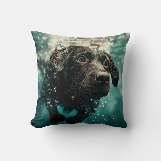 Coussin Chiot labrador nageant sous l'eau Design (Recto)