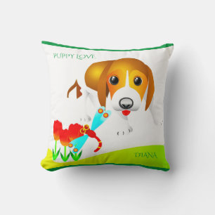 Coussin chiot "L'amour chiot" avec nom personnalis