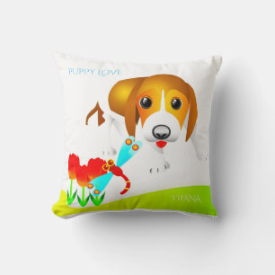 Coussin chiot "L'amour chiot" avec nom personnalis