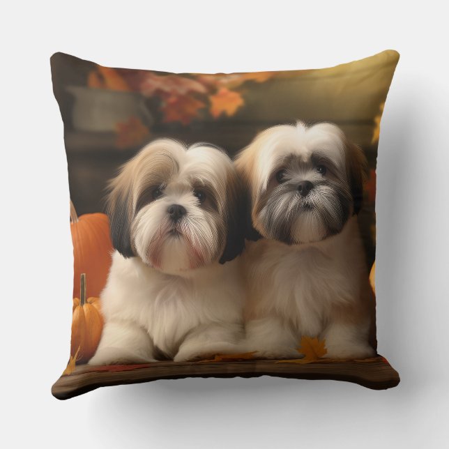 Coussin Chiot Lhasa Apso Délice d'Automne Citrouille  (Verso)