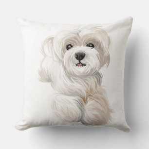 COUSSIN CHIOT MALTAIS BLANC À L'AQUARELLE