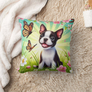Coussin Chiot mignon avec fleurs et papillons