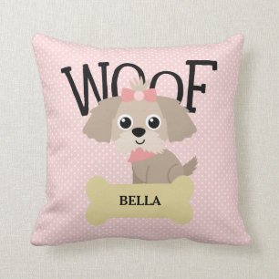 Coussin Chiot mignon de Shih Tzu sur le pois rose