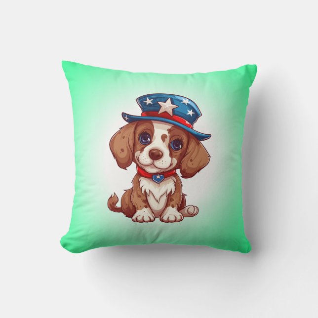 Coussin Chiot mignon du 4 juillet avec chapeau américain-7 (Recto)