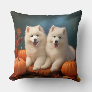 Coussin Chiot Samoyède Délice d'Automne Citrouille