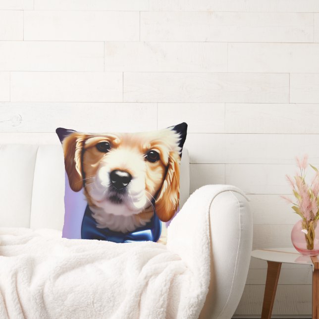 Coussin Chiot souple adorable avec jolie Cravate de Bow bl (Canapé)