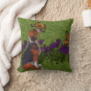 Coussin Chiots Beagle Papillons Fleurs Art Canin